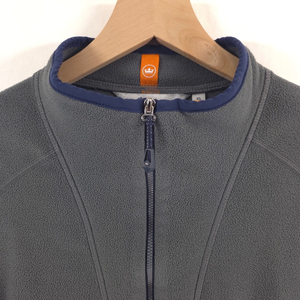 Peter Millar Mens Fleece Pullover 1/4 Zip XL Grey Navy Trim Kangaroo Pocket - Picture 2 of 13